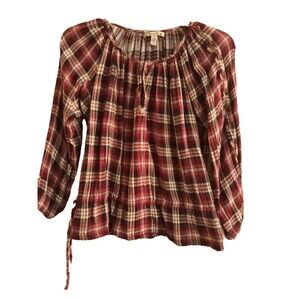 American Rag Cie Runic Top Size Small Plaid Flannel Burgundy Red 3/4 Sleeve